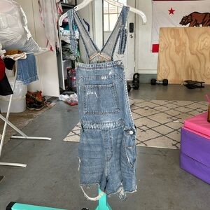 Wild Fable denim distressed short overalls